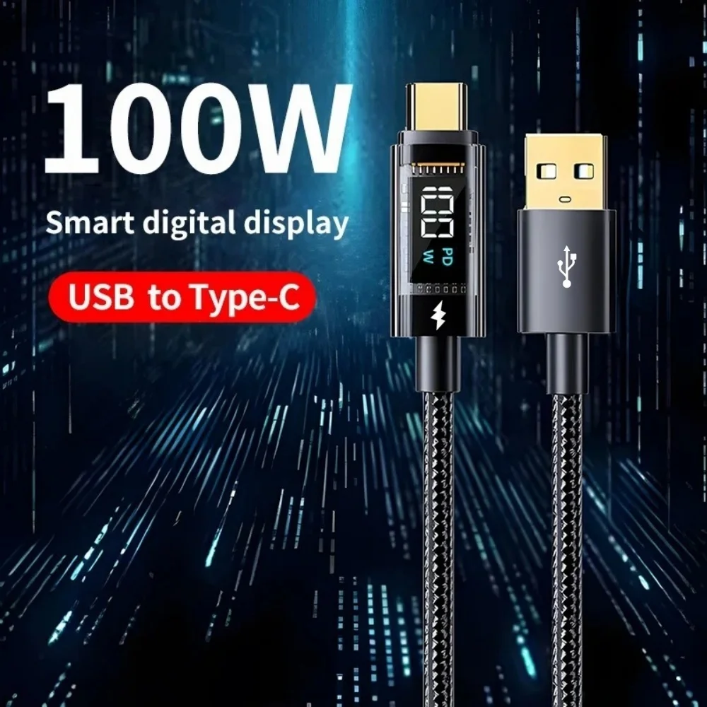 كابل USB من النوع C بقدرة 100 وات، كابل شحن سريع مع شاشة عرض LED، كابل بيانات USB إلى C لأجهزة Xiaomi وSamsung MacBook iPad