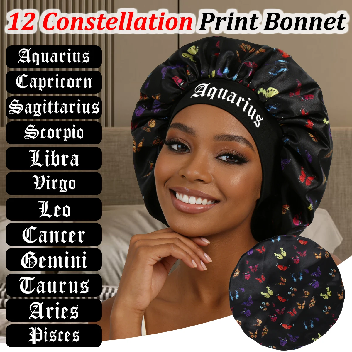 Women & Girls Lightweight Sleep Cap with Butterfly Print, Soft Sleeping Hat, Sleeping Bonnet, Comfortable for Daily Use