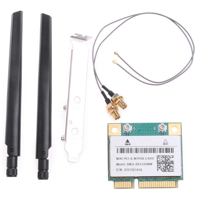 AX210HMW WiFi 6E Mini PCI-E WLAN-Karte Dual Band 2 5G Wireless-Adapter 802.11ax BT 5.2 für 10 (Antenne + Halterung)