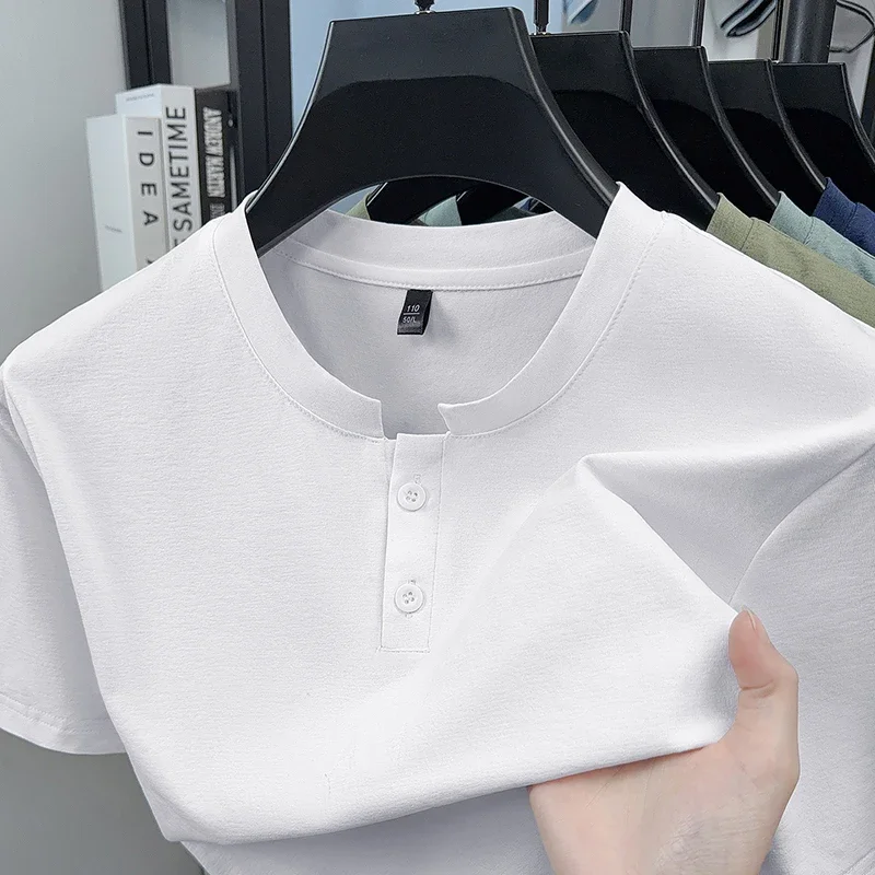 Mens Heather Henley Notch Neck Short Sleeve T Shirts Soft Stretch Moisture Wicking Casual Basic Tops For Summer Daily