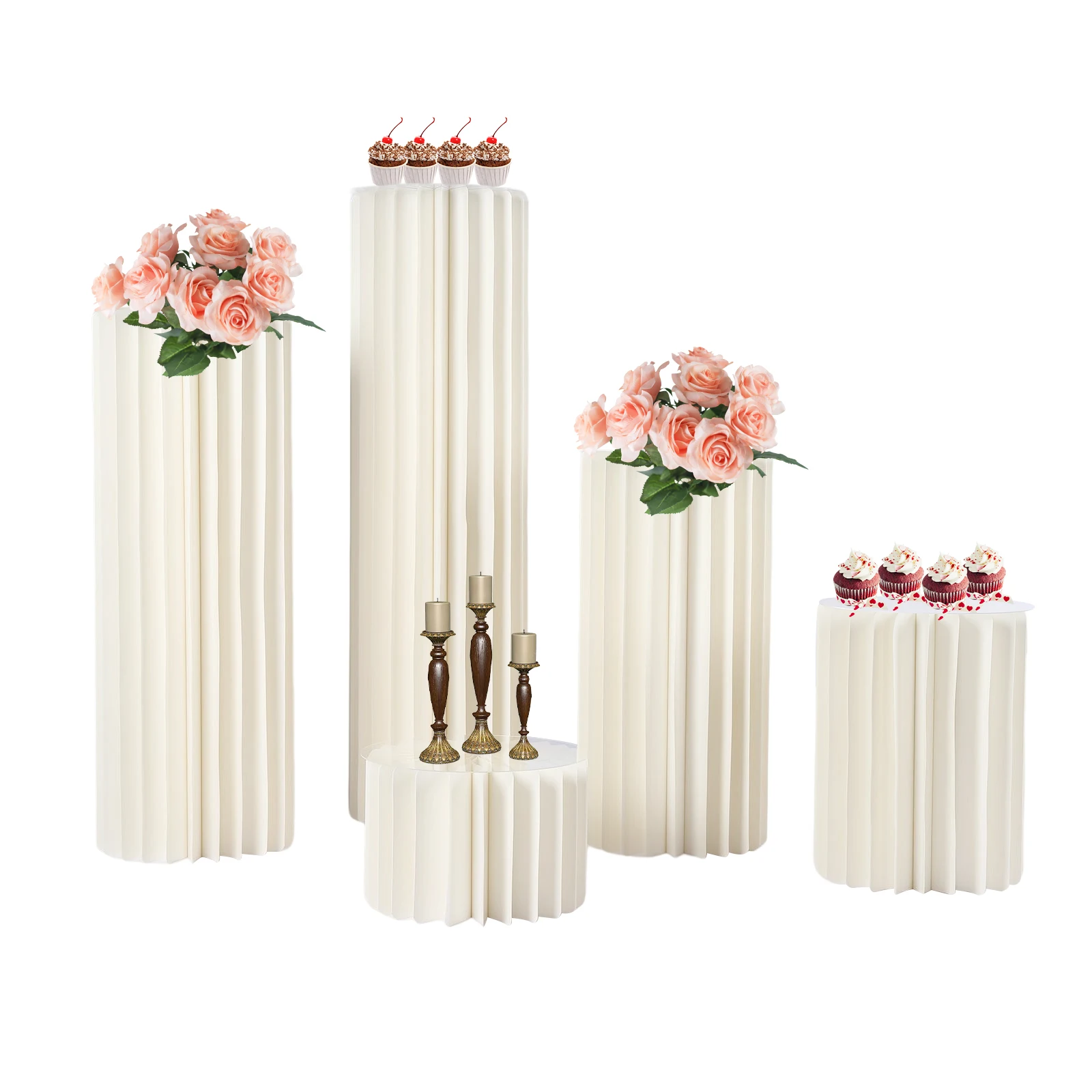 5Pcs Wedding Centerpieces Cardboard Vases, Foldable Columns Display for Tables Decoration, Party, Ceremony, Home