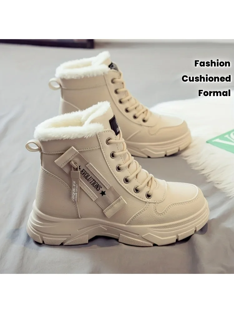 Bottines pour femmes, botte courte, botte d'hiver avec doublure épaisse et isolation, bottes d'hiver élégantes et polyvalentes à semelles épaisses