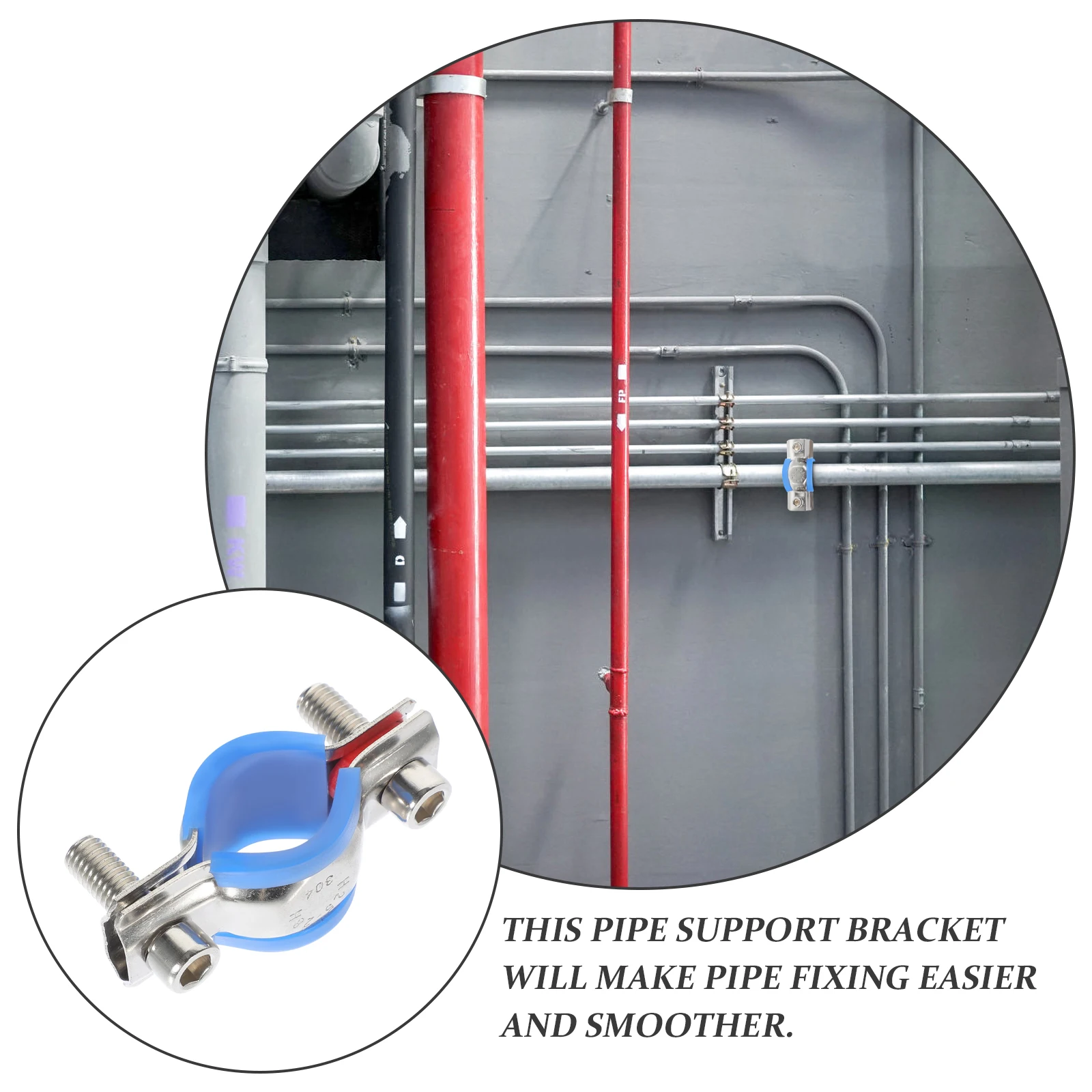 

Stainless Steel Pipe Clamp Wall Mount Adjustable 25-28mm Installation Handle Free Durable Slip for Construction