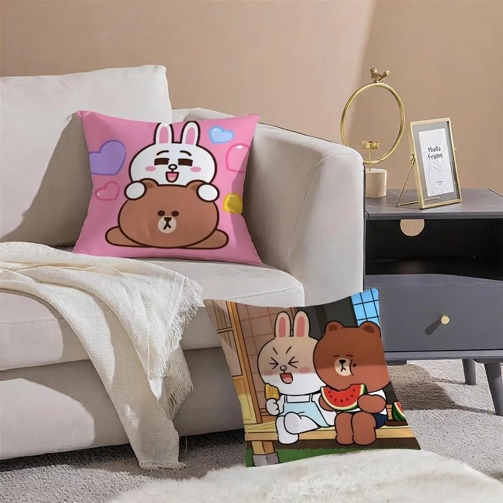 Cute Korean L-LINE FRIENDS brown bear and cony Cushion Cover Pillowcase Short Plush Invisible zipper Room Sofa Cushion Cover