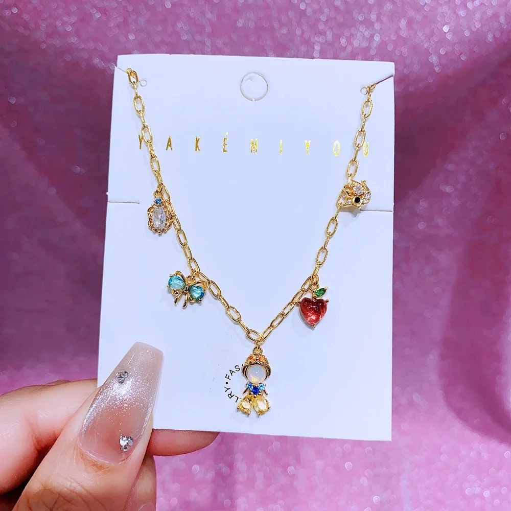 Cartoon Snow White Cinderella Pendant Necklace The Mermaid, Beauty and the Beast Clavicle Chain Female Anime Jewelry Accessories