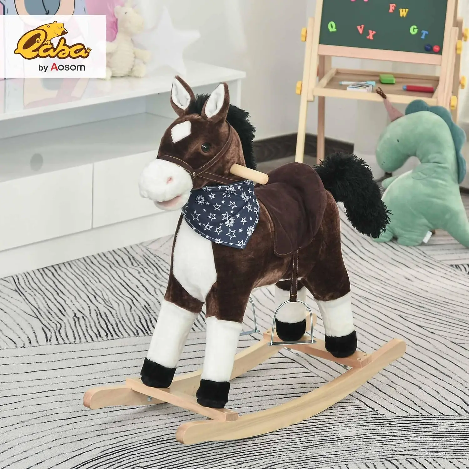 Brown Plush Rocking Horse Ride-On Toy for Kids with Fun Realistic Sounds