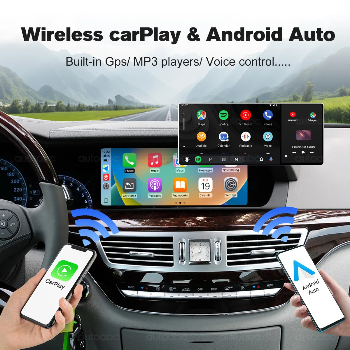 Electric navigational instruments compatible with Android Auto and wireless CarPlay for the Mercedes-Benz W204 C-Class sedan