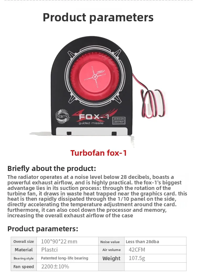 FOR PCI Extraction Fan, Turbo Graphics Card Cooling Fan, Desktop Cooling FOX-1 FOX-2 Chassis Turbo Fan