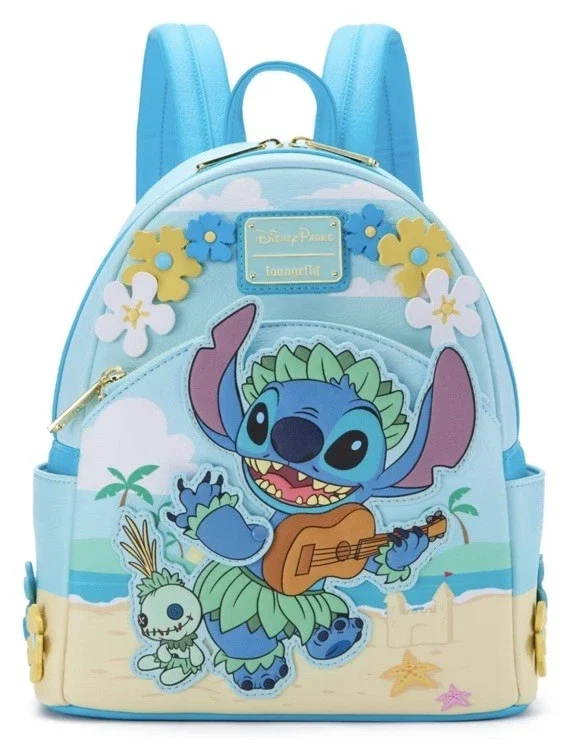 

Parks Stitch Scrump Flowers Ukulele Loungefly Mini Rucksack Pu Leather Student Backpack Stationery Christmas Gift