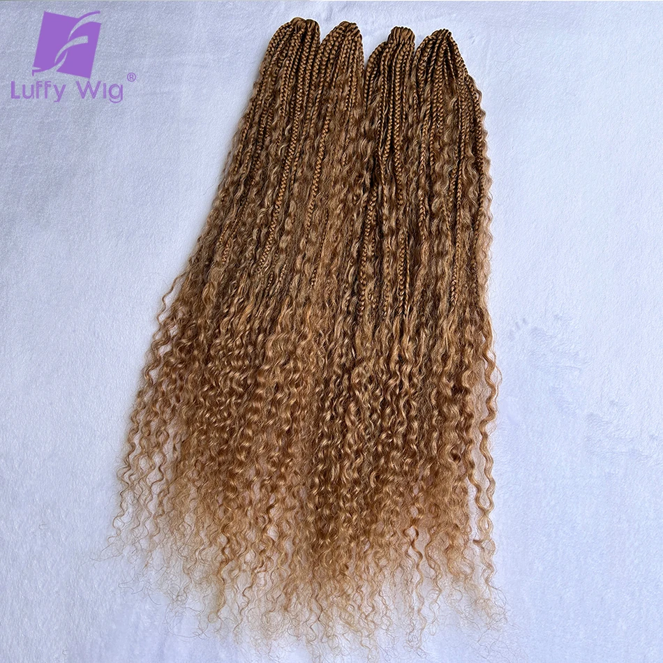 Color #27 Honey Blonde Human Hair Crochet Boho Box Braids Pre-looped Goddess Braids Human Hair Curls Ends Bundles Extensions