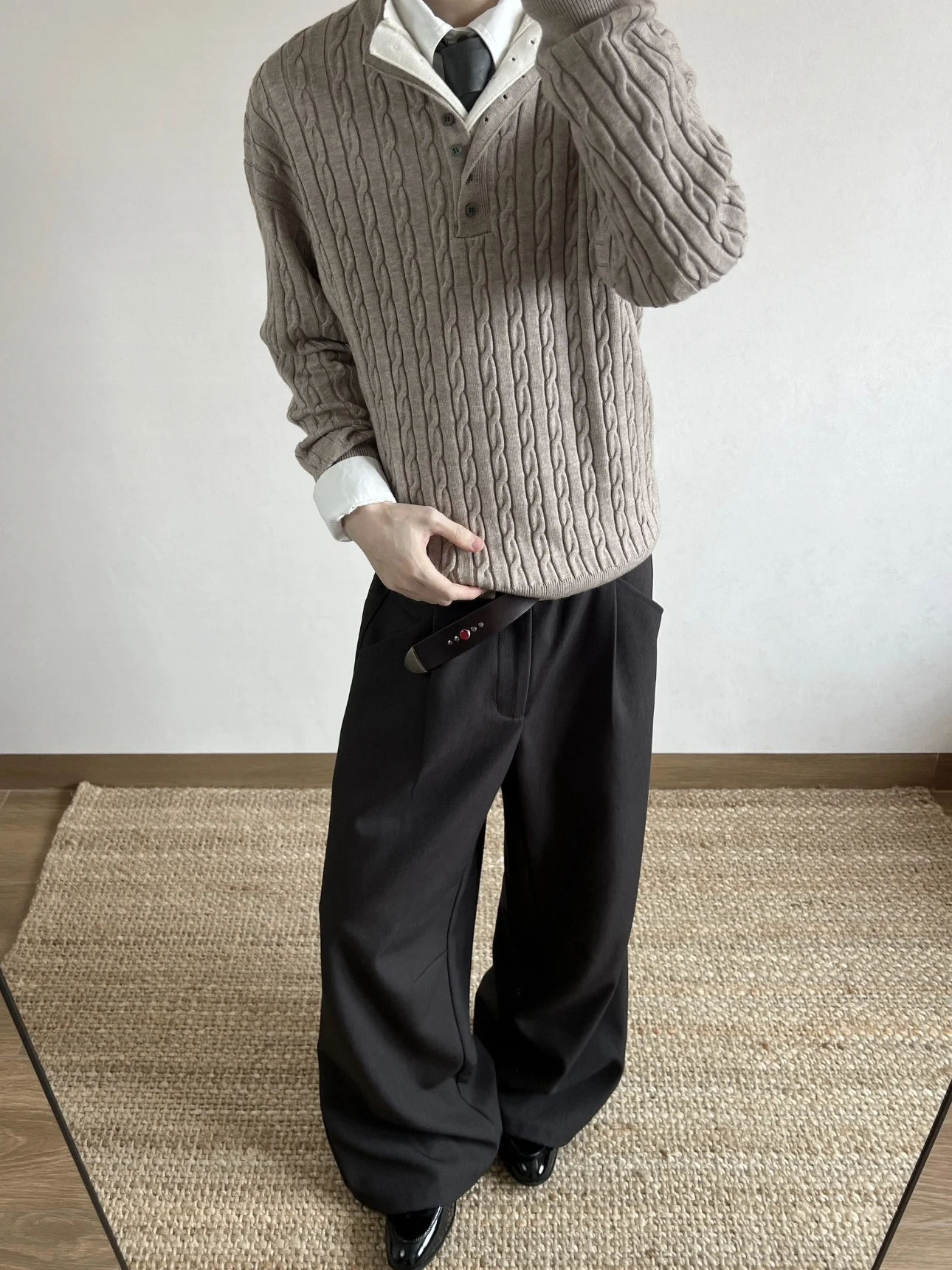 

Loose Fit Casual Knitted Sweater Men Women Autumn Season Lazy Sle Twist Knitwear Henry Collar Top Trendy Polyester Fiber