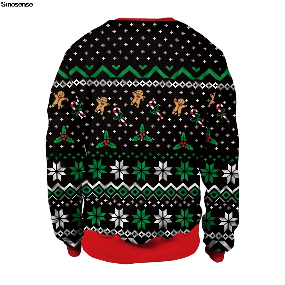 Mężczyźni Kobiety Xmas Sweatshirt 3D Christmas Wine Glass Bell The Gingerbread Man Print Ugly Christmas Sweater Holiday Party Jumper Top