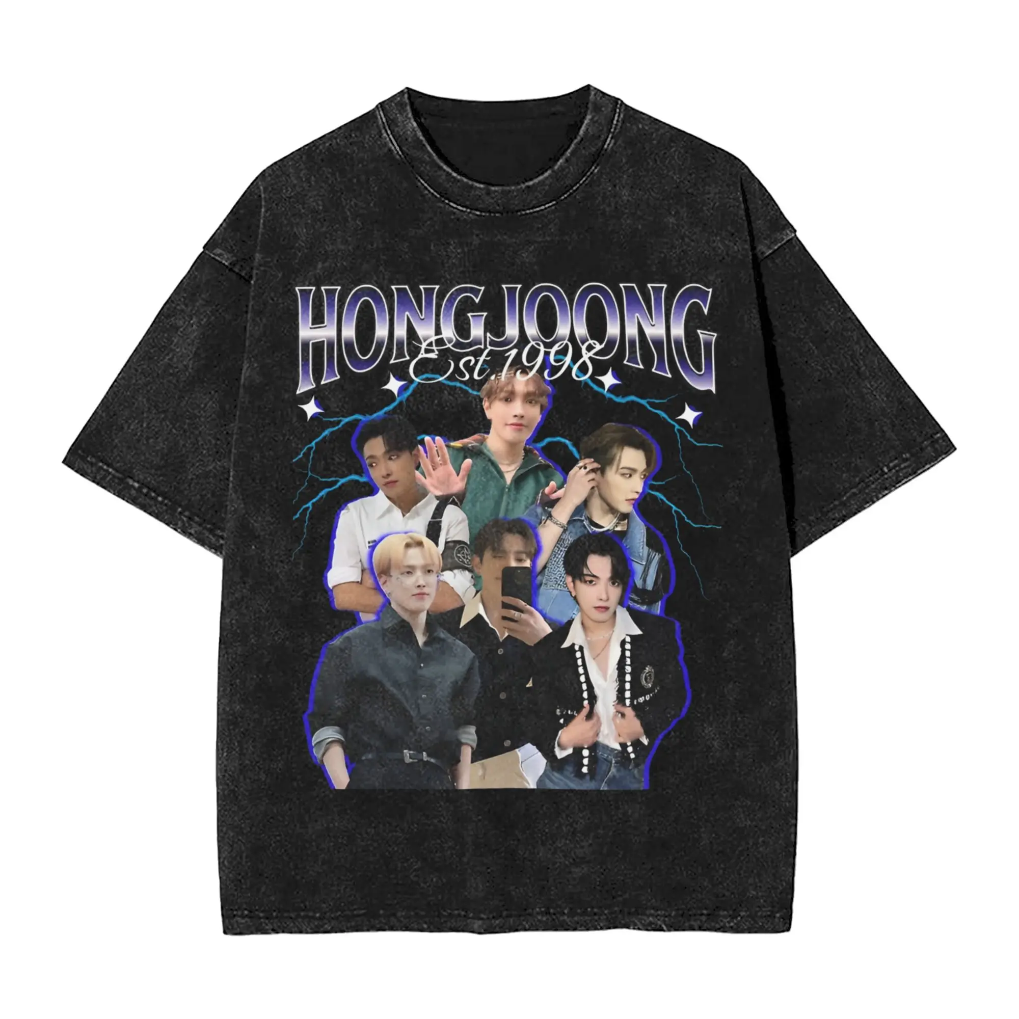 

Промытая футболка Harajuku Hongjoong Kpop Ateez, хлопковые футболки, трендовая футболка для пар, летние повседневные топы в стиле ретро Y2K