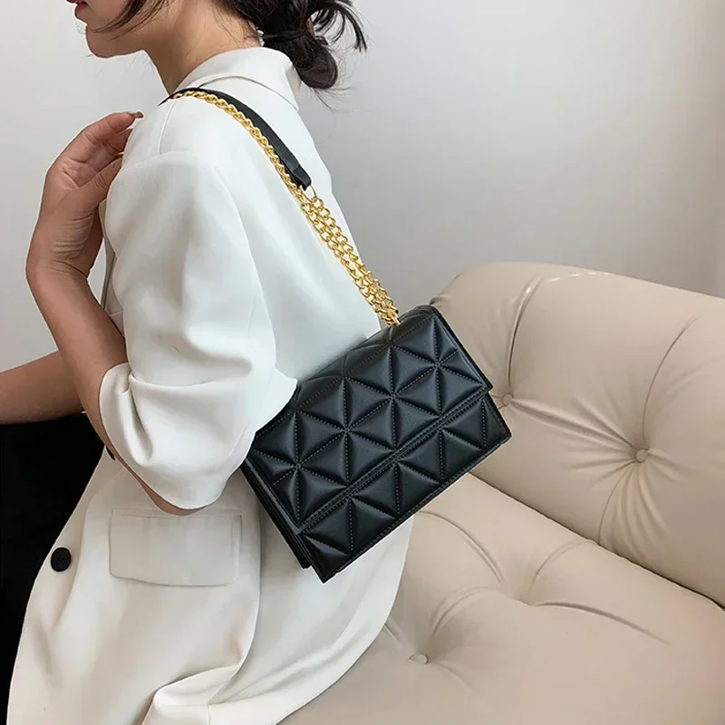 CH02-Bolso cruzado con cadena para mujer, bandolera cuadrada de cuero Pu, a la moda, de diseñador a cuadros, para verano