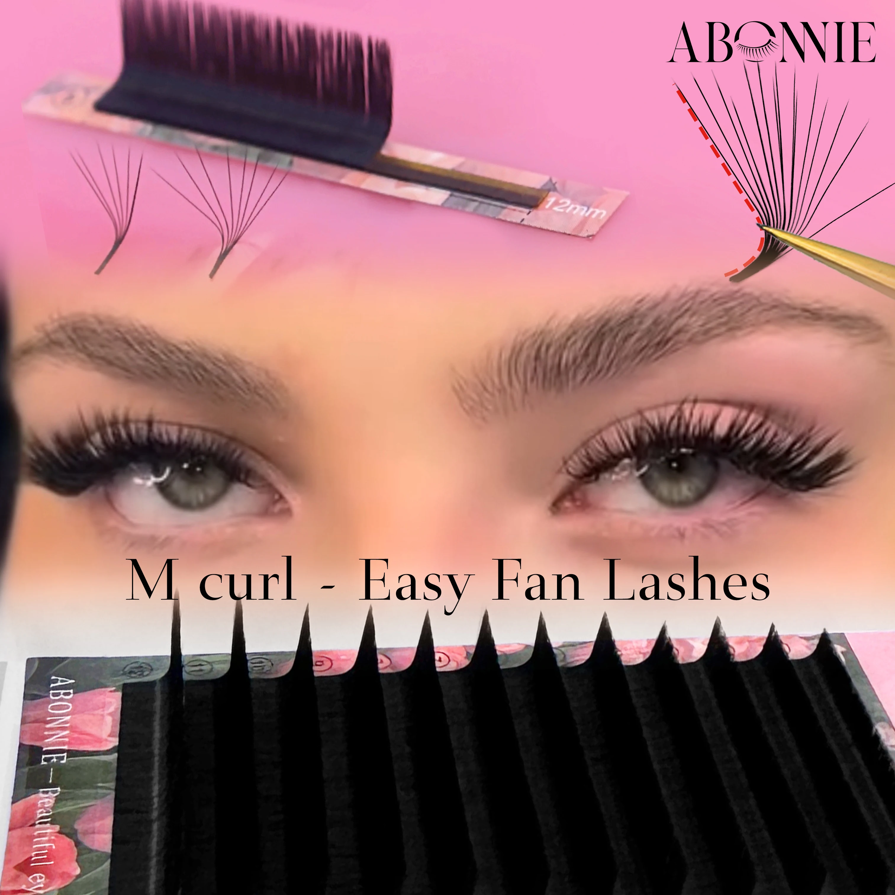 Abonnie M curl Easy Fan Lashes Cashmere Lashes Mega Volume Eyelashes Foxy fan like butter Automatic Fanning