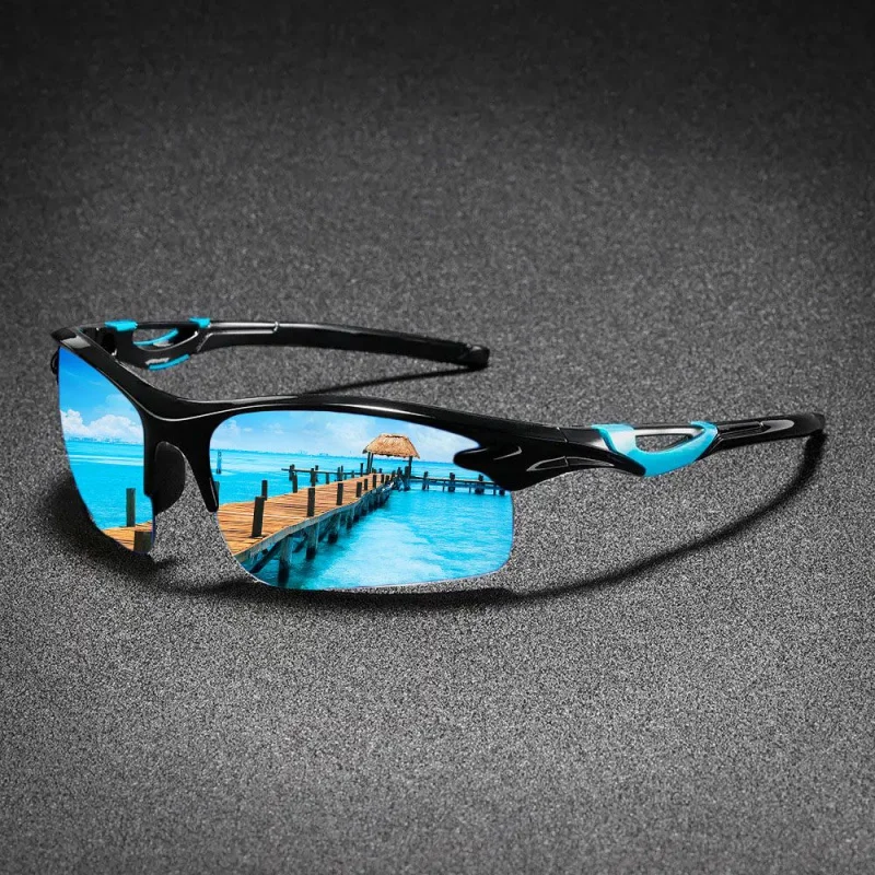قطعة واحدة، نظارات شمسية رياضية خارجية للرجال، تصميم معبد مضاد للانزلاق، تصميم نصف إطار، معابد مجوفة