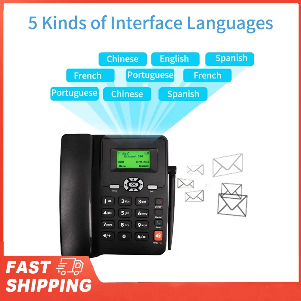 

Cordless Phone Desktop Telephone Support GSM 850/900/1800/1900MHZ Dual SIM Card 2G Fixed Wireless Phone with Antenna Radio Alarm