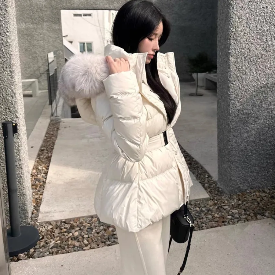 Women's down Jaet ort Coat  Fur Collar Hooded Slimming Warmth East Gate Autumn Winter Faion Commute Sle Long Sve