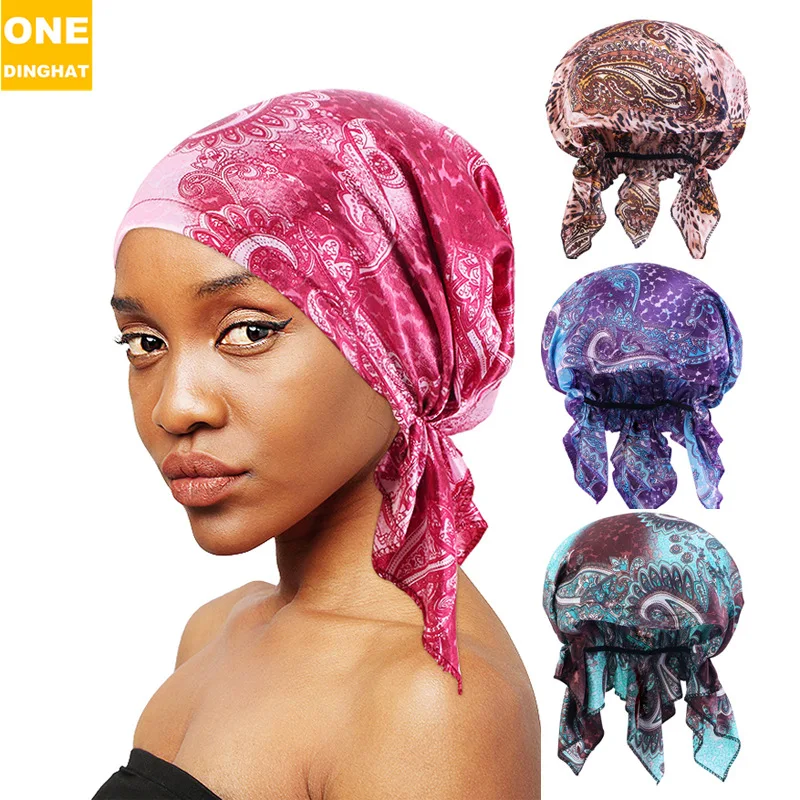 Solid Color Pre-tie Printed Turban For Women Wide Band Beanies Female Stretch Bandana Headwear Night Sleep Hats Cancer Chemo Cap