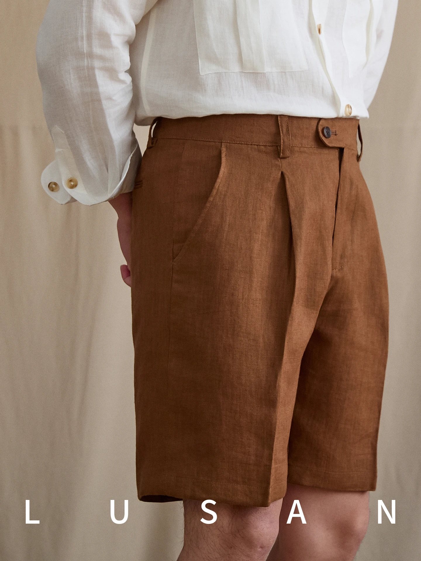High Quality Italian Style British Breathable 100% Linen Elastic Waist Straight Casual Shorts All-Matching Commuting Pants Men