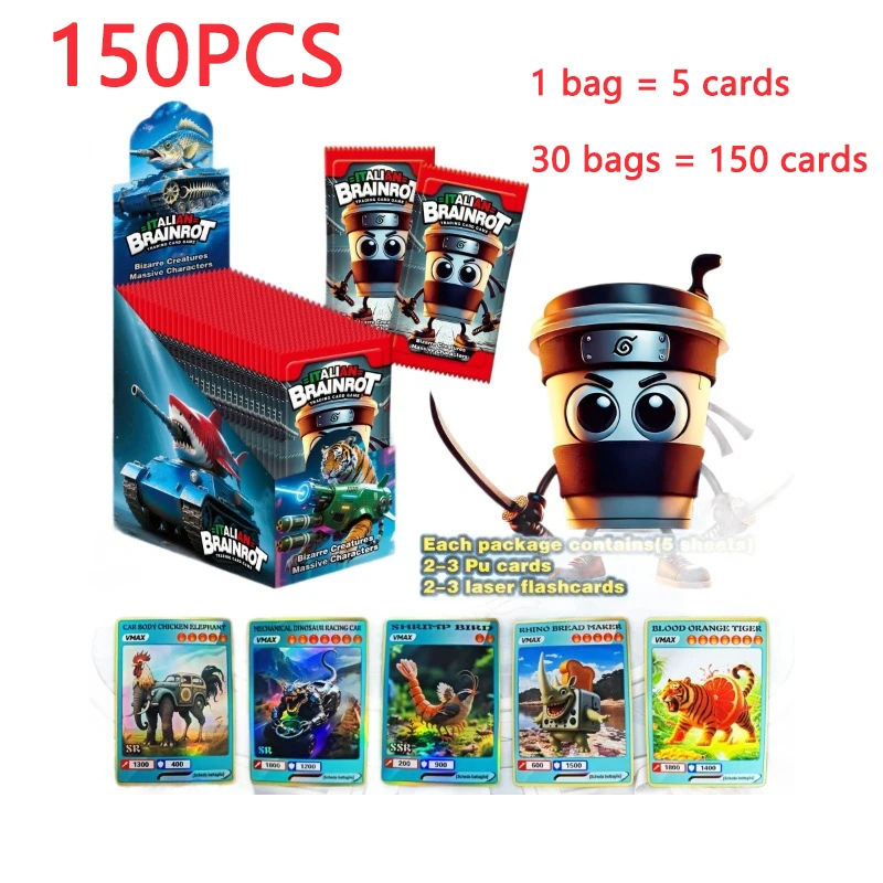150PCS Italian Brainrot Cards Tung Tung Tung Sahur Tralalero Tralala Collectible Cards Classic Toys For Boys Girls Birthday Gift