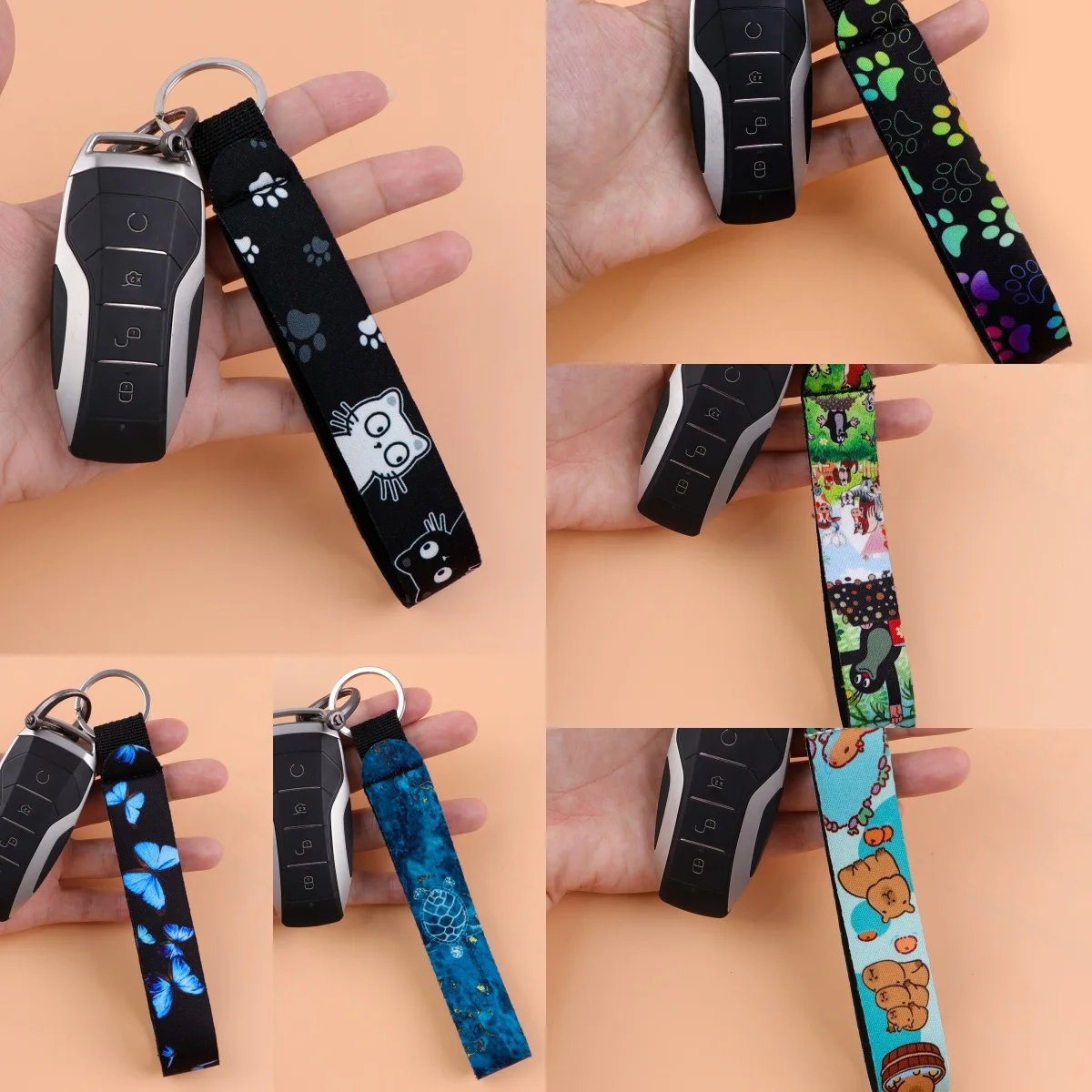 

Cute Animals Black Cat Wrist Straps Key Chain for Cars Women Men Hanging Butterfly Mole Keychain Wrist Chain Pendant Accessories