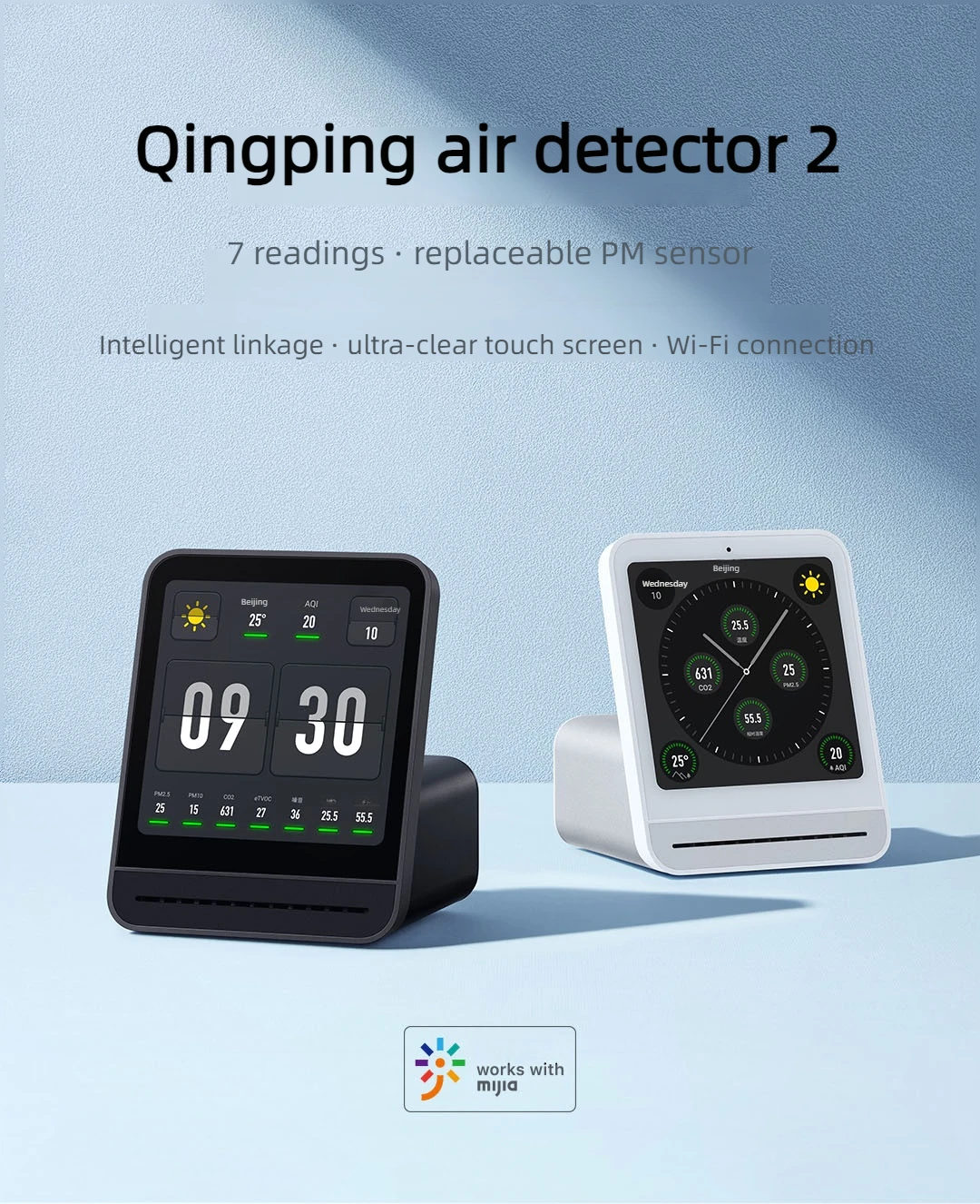 Qingping Air Quality Monitor 2nd Touch Screen CO2 PM2.5C Quality Air Detector Smart Home Temperature Humidity Sensor For Mijia