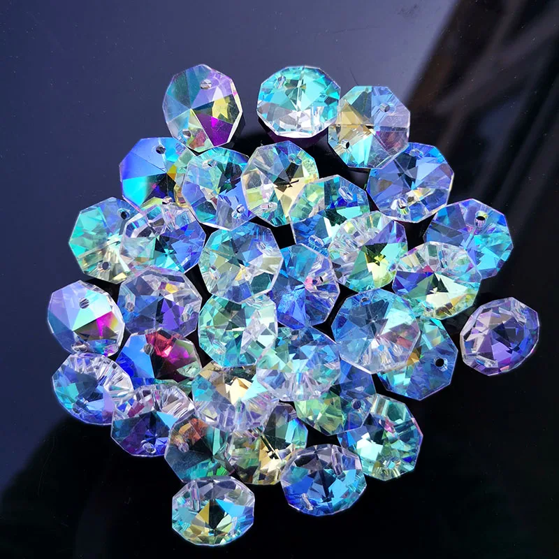 10/20PCS Crystal Octagon Beads Chandelier Lamp Prism Chain Part Rainbow Maker Sun Catcher DIY Jewelry Making Glass Decoration