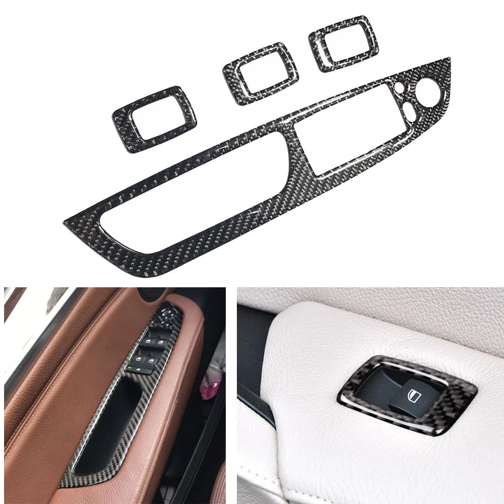 Carbon Fiber Door Window Lifter Button Frame Cover Trim Sticker For BMW X5 E70 X6 E71 08-13 Left Hand Drive with folding button