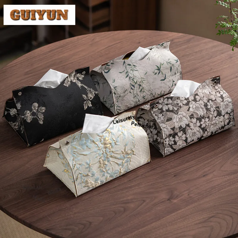 

Кожаная коробка для салфеток с парчовой вышивкой, элегантный держатель для салфеток, чехол для влажных салфеток, ящик для бумаги, чайный домик, хранение салфеток