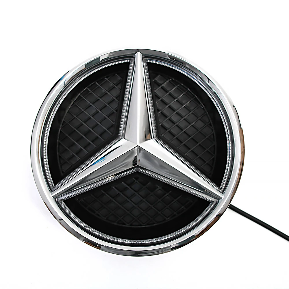 LED Mirror Style For Mercedes 16-19 GLC GLE GLS -Class Front Grilled Star Emblem Illuminated Logo Glossy Black And Chrome Silver