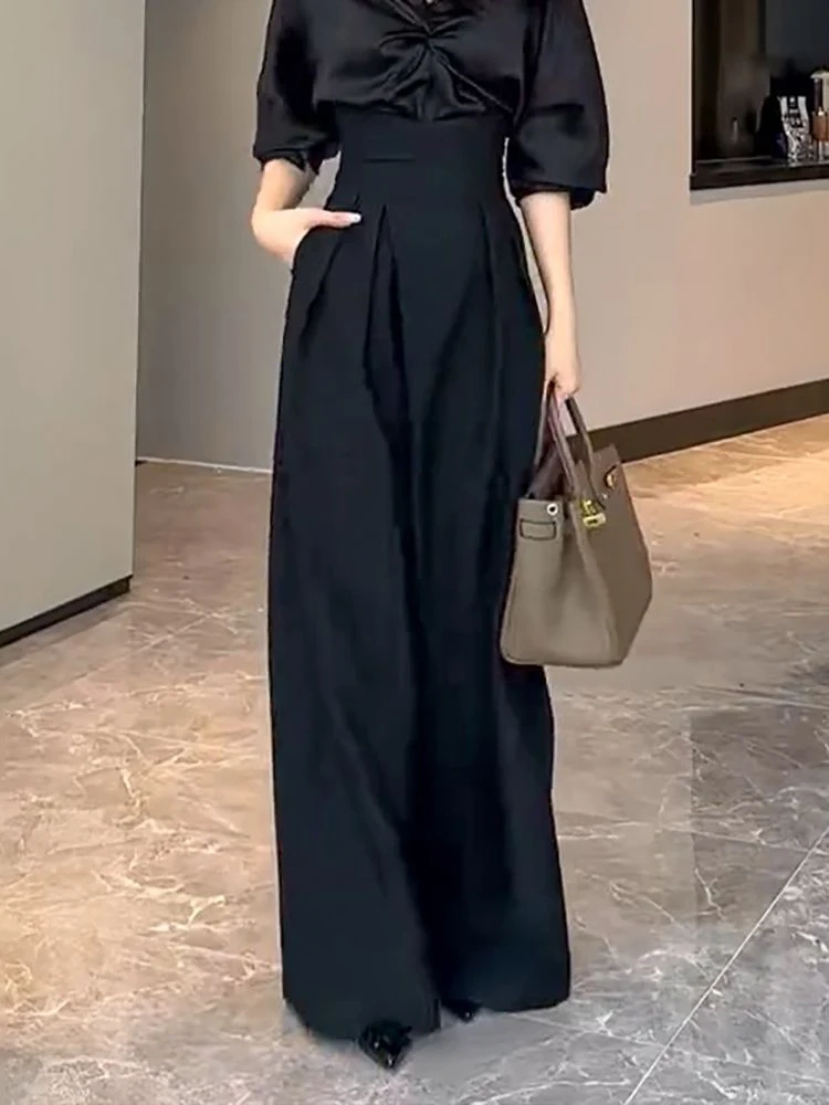 Zoki Schwarz Anzug Breite Bein Hosen Frauen Koreanische Casual Hohe Taille Retro Hosen Lose Elegante Weibliche Herbst Vintage Elegante Hosen Neue