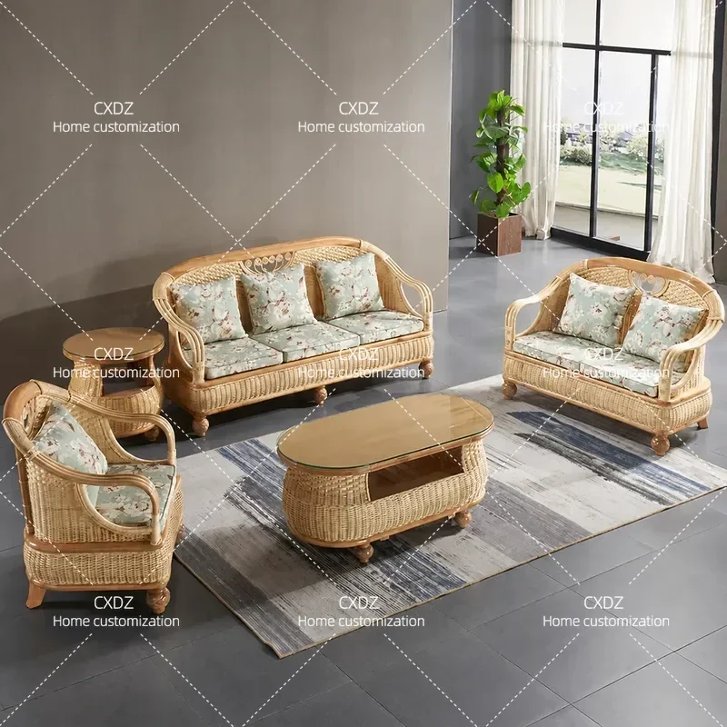 Rattan Sofa Set 5 Piece Living Room Furniture with Coffee Table Wicker Couch Combination for Hotel B&B Home Use