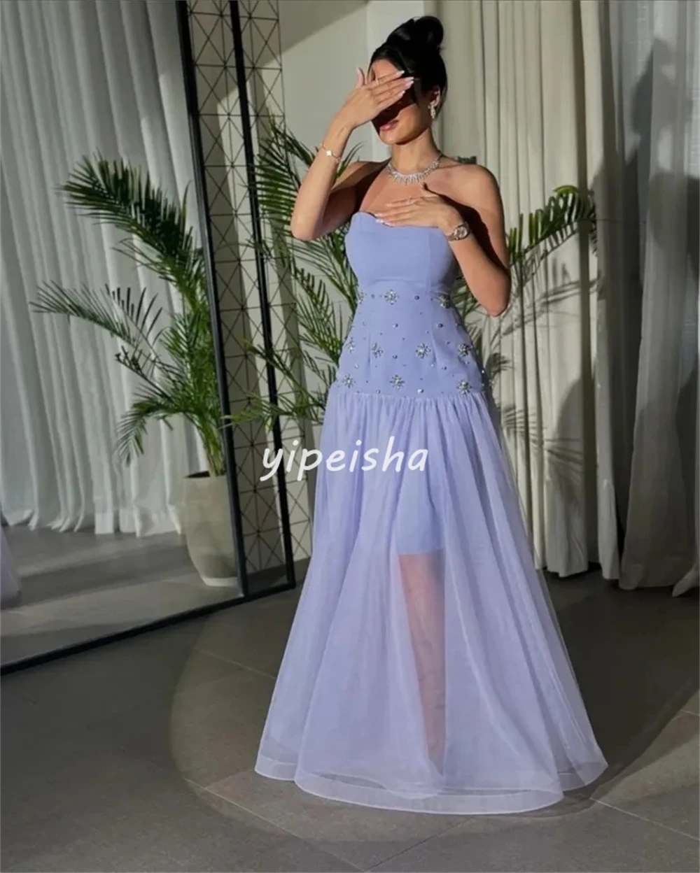 Personalizado clássico elegante jérsei strass plissado a linha sem alças vestidos longos sob medida vestidos de ocasião de alta qualidade correspondência