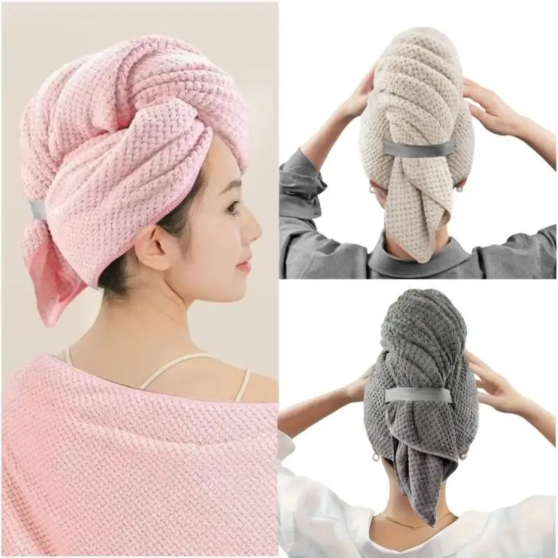 Quick Dry Hair Turban Coral Fleece Towel Ultra Absorbent Quick Dry Hair Towel Wrap With Elastic Band For Women Home Travel Use