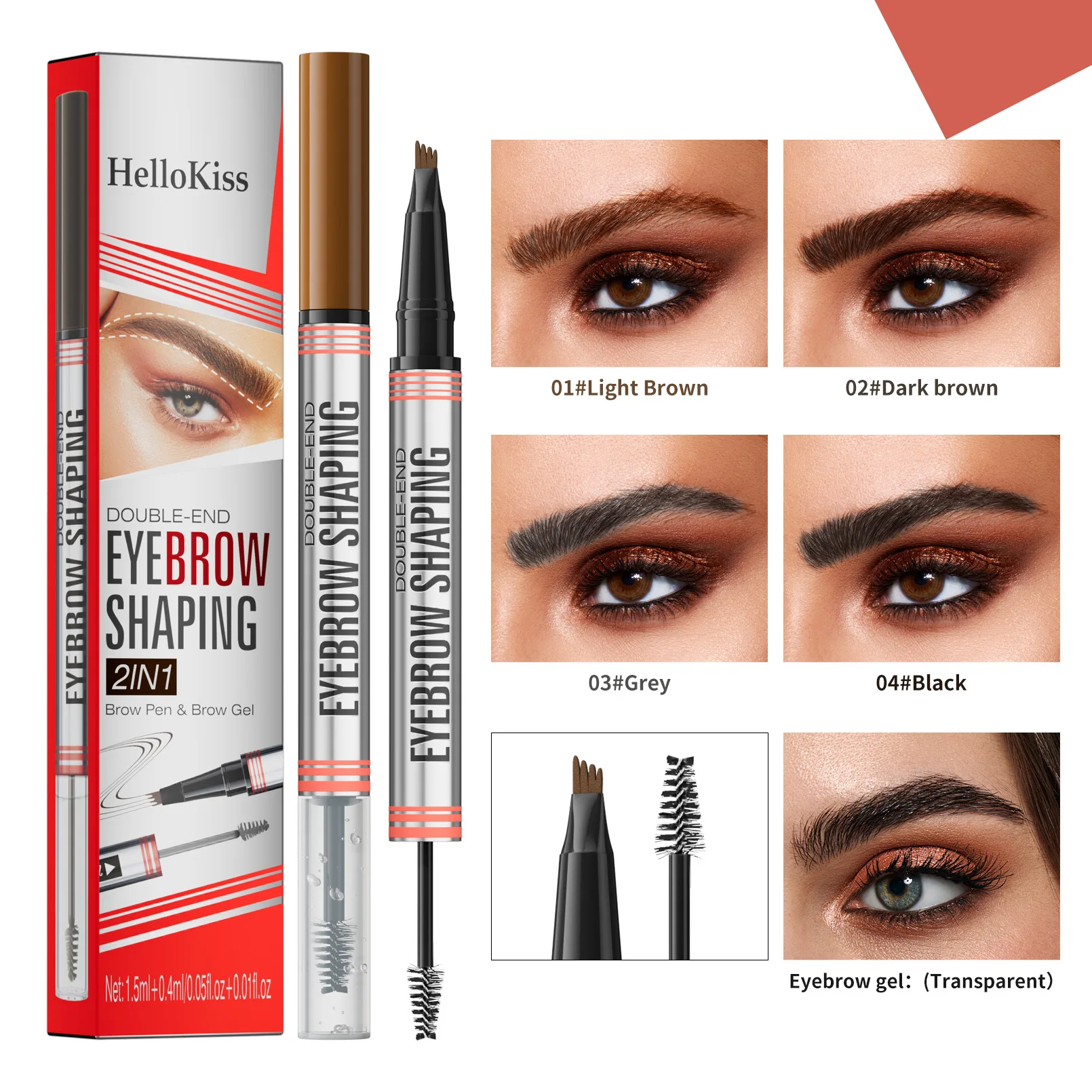 EyeblogugTattoo-Stylo à sourcils gel liquide, stylo à sourcils, crayon à sourcils marron, stylo à sourcils ultra fin, imperméable, cosmétiques pour les yeux, maquillage, 4 points