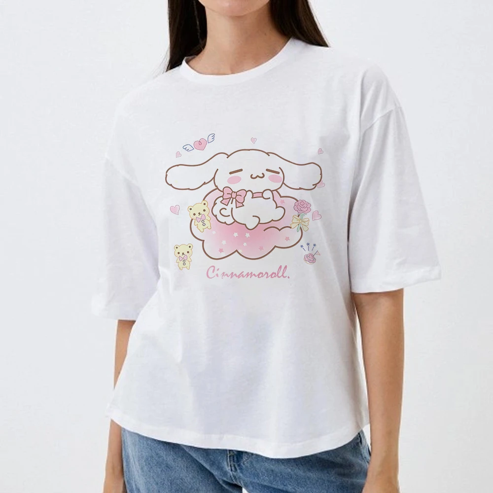 Fashion Women's T-shirt Sanrio Cinnamoroll Cartoon Graphic Printed T Shirt Girl T-shirt Anime Tshirt Top Tees Female Cute Gift