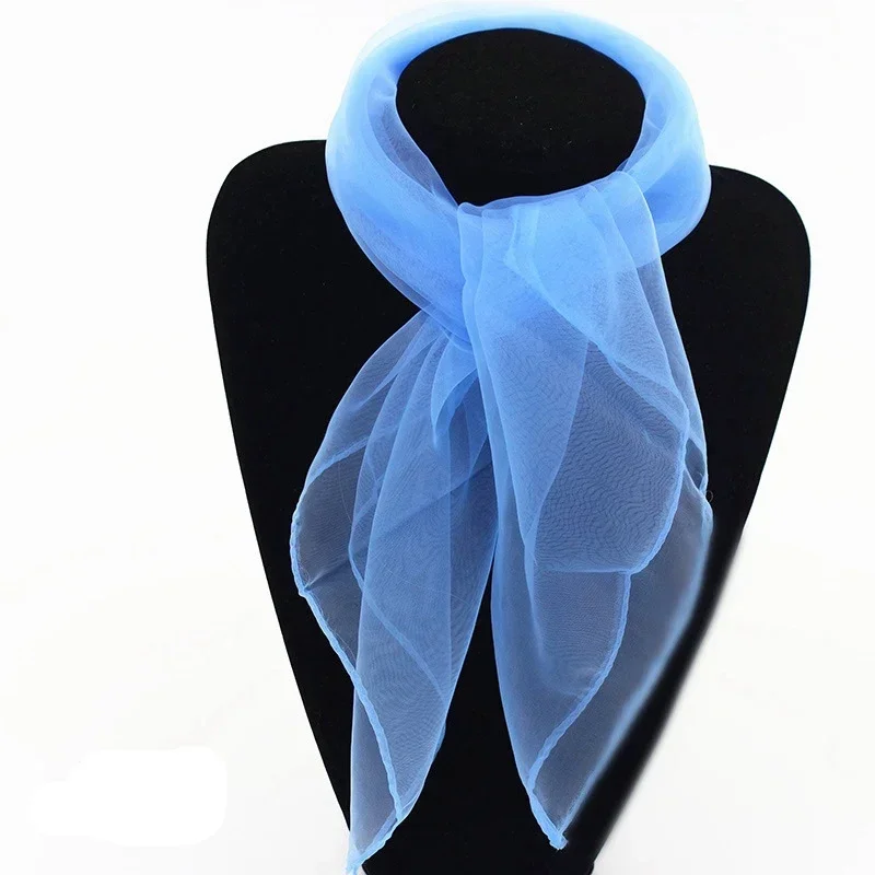 Soft Mesh Head Neck Solid Color Transparent Silk Scarf Women Luxury Spring Summer Stage Performance Square Towel Scarf for Women