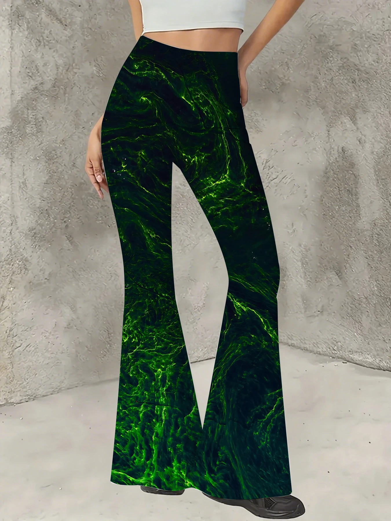 

Women's Boho Printed Flare Pants Vintage Knit High Waist Wide Leg Trousers