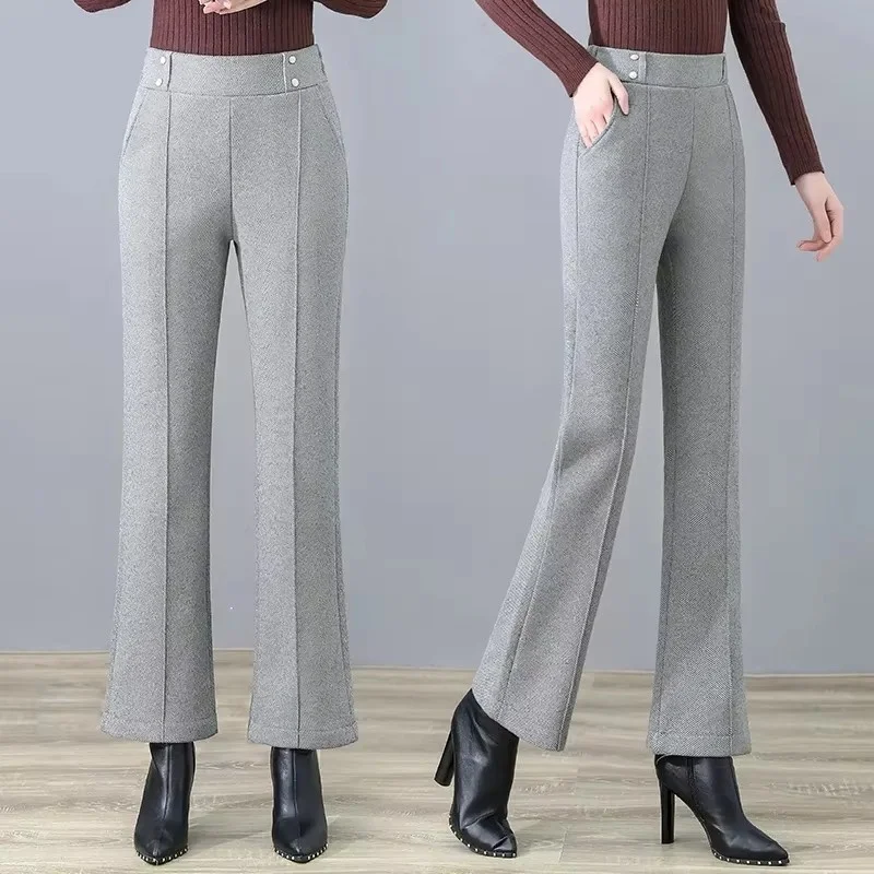 Otoño Invierno nuevos pantalones coreanos de cintura alta para mujer pantalones acampanados sueltos pantalones de lana de ocio de alta calidad para mujer