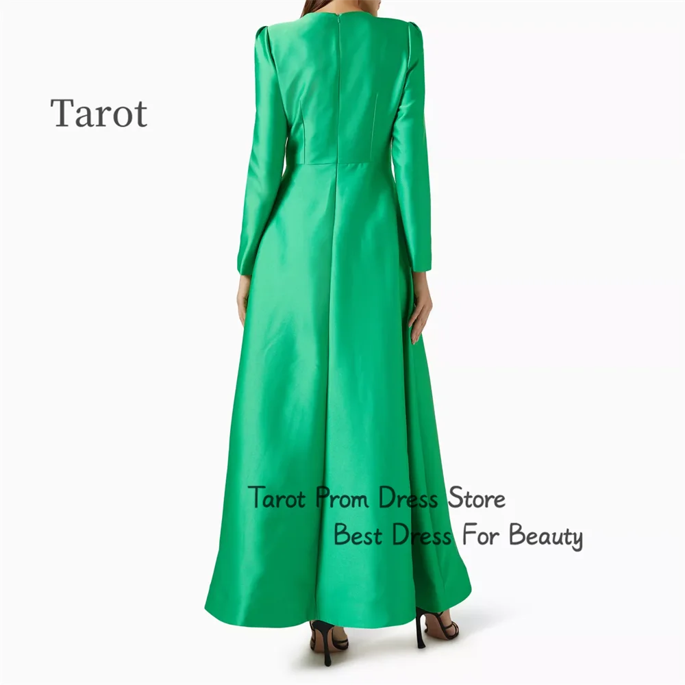 Tarot Saudi A Line Evening Dresses High Round Collar Satin Ankle Length Women Dinner Party Dress Crystal vestidos de festa