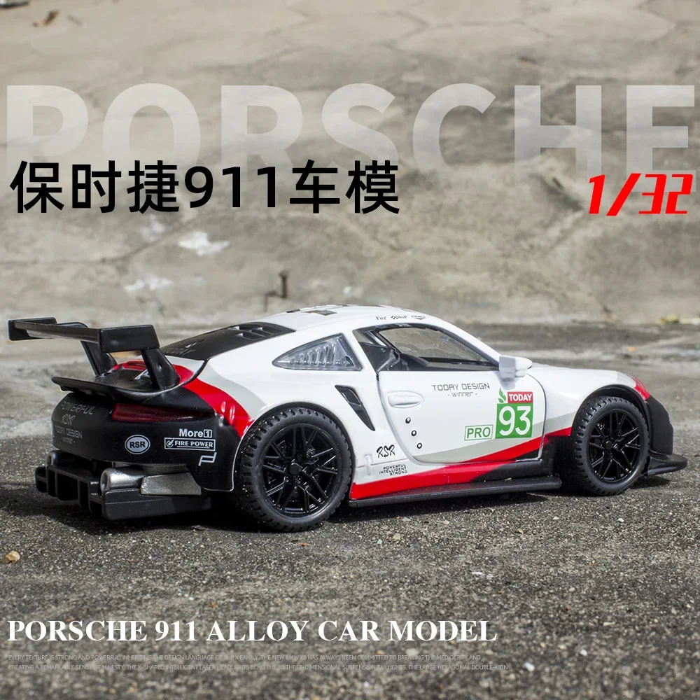 1:32 Porsche 911 RSR racing car High Simulation Diecast Metal Alloy Model car Sound Light Pull Back Collection Kids Toy Gift A40