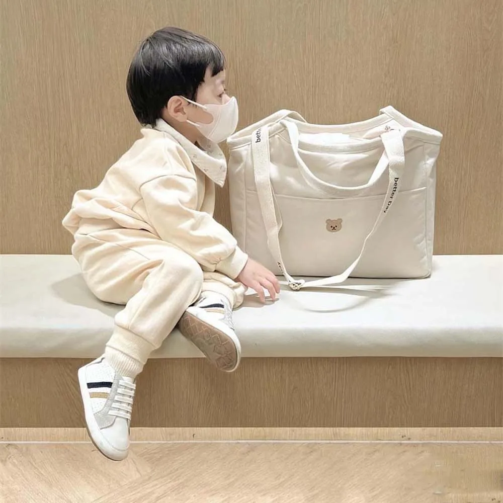 

Make Up Pouch Bag Soft Diaper Storage Bag Thicken Large Capacity Mommy Bag Multi-functional Bear Cotton Handbag Outdoor