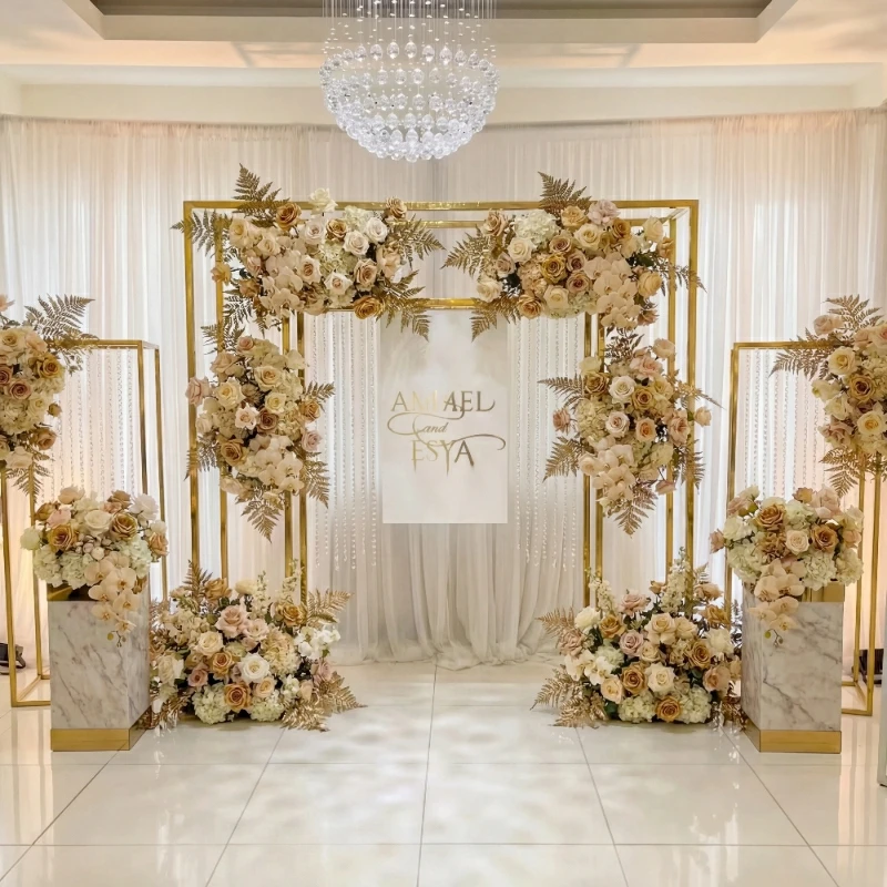 

5pcs Wedding Backdrop Sign Frame Flower Stand Outdoor Lawn Party Decoration Column Plinth Shelf Stage Floral Display Prop