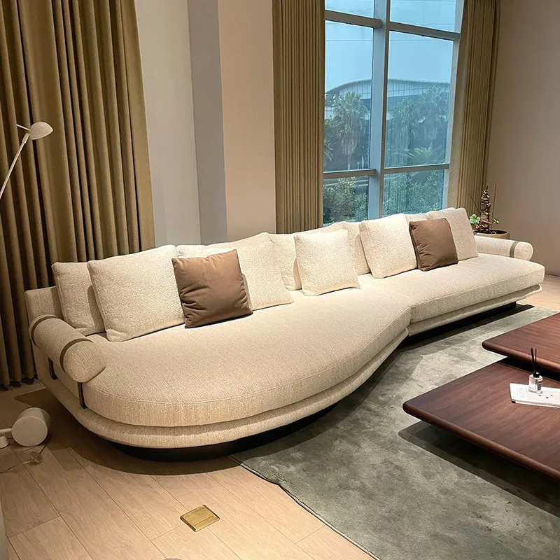 Special-shaped island sofa, Italian cotton and linen circular arc leather Motu matte cloth villa sofa