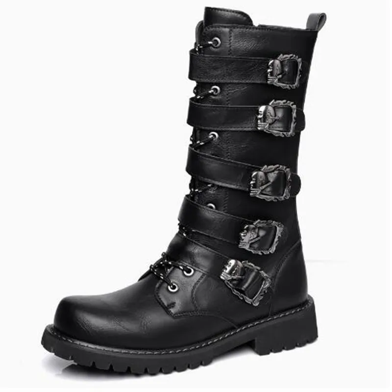 Fashion Luxury Mid-Carf Men Boots Leather Motorcycle Boots Lace Up Men's Booties British Male Cycling Boot Quality Botas Hombre