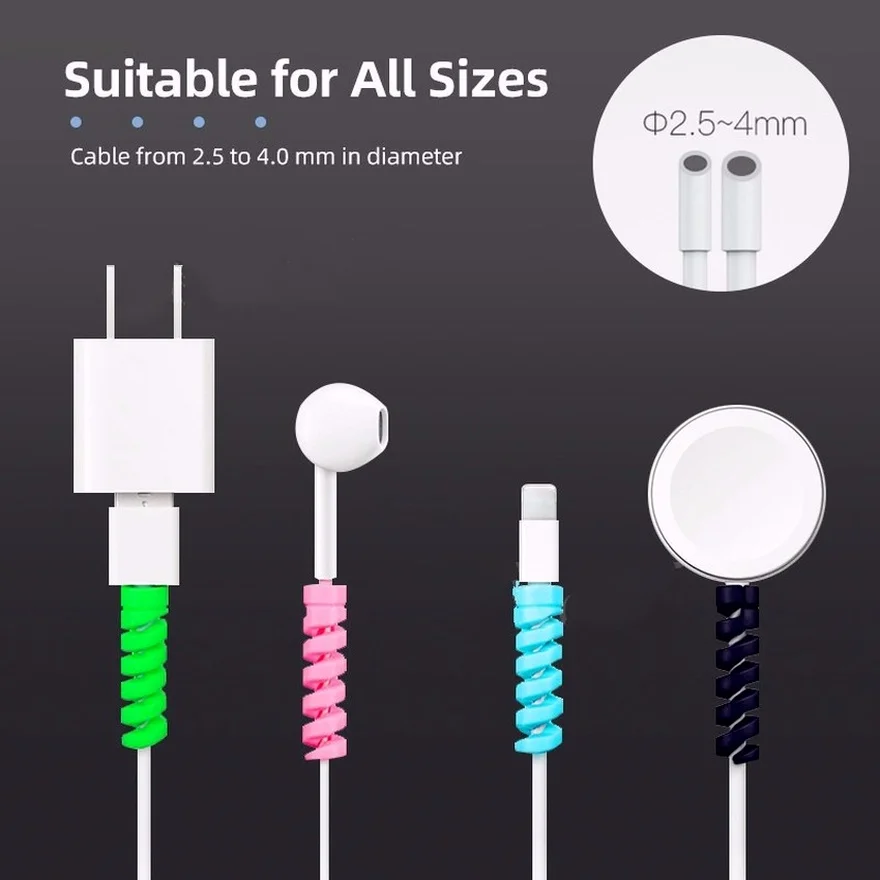 【Buy 5 Get 1 Free】Colorful Spiral Cable Protector Silicone Charging Cord Protector Cable Winder Wire Charger Protector