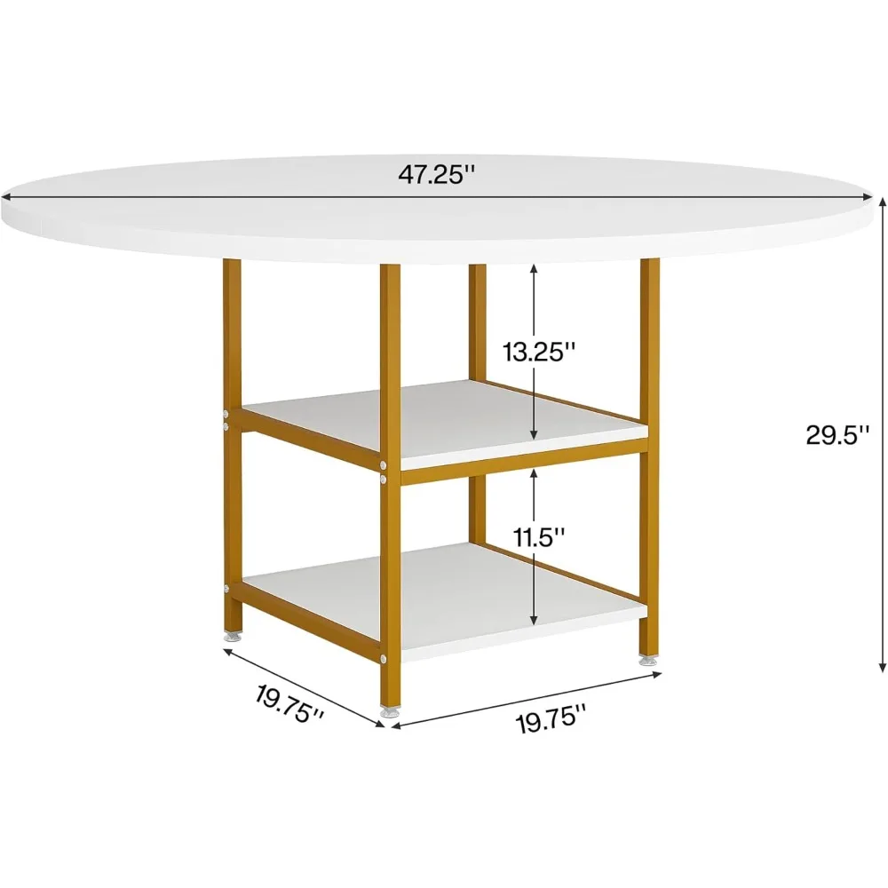 طاولة مؤتمرات مستديرة مقاس 47 بوصة تتسع لـ 4-6 أشخاص، طاولة غرفة اجتماعات خشبية مع رف تخزين وأرجل معدنية، مكتب حديث #2
