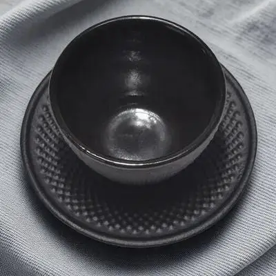 

1 Set Saucer Set Cast Iron Tea Household Vintage Home Office Tea Retro Style Chinese Teaware Mini Drinking Cup Iron Cup