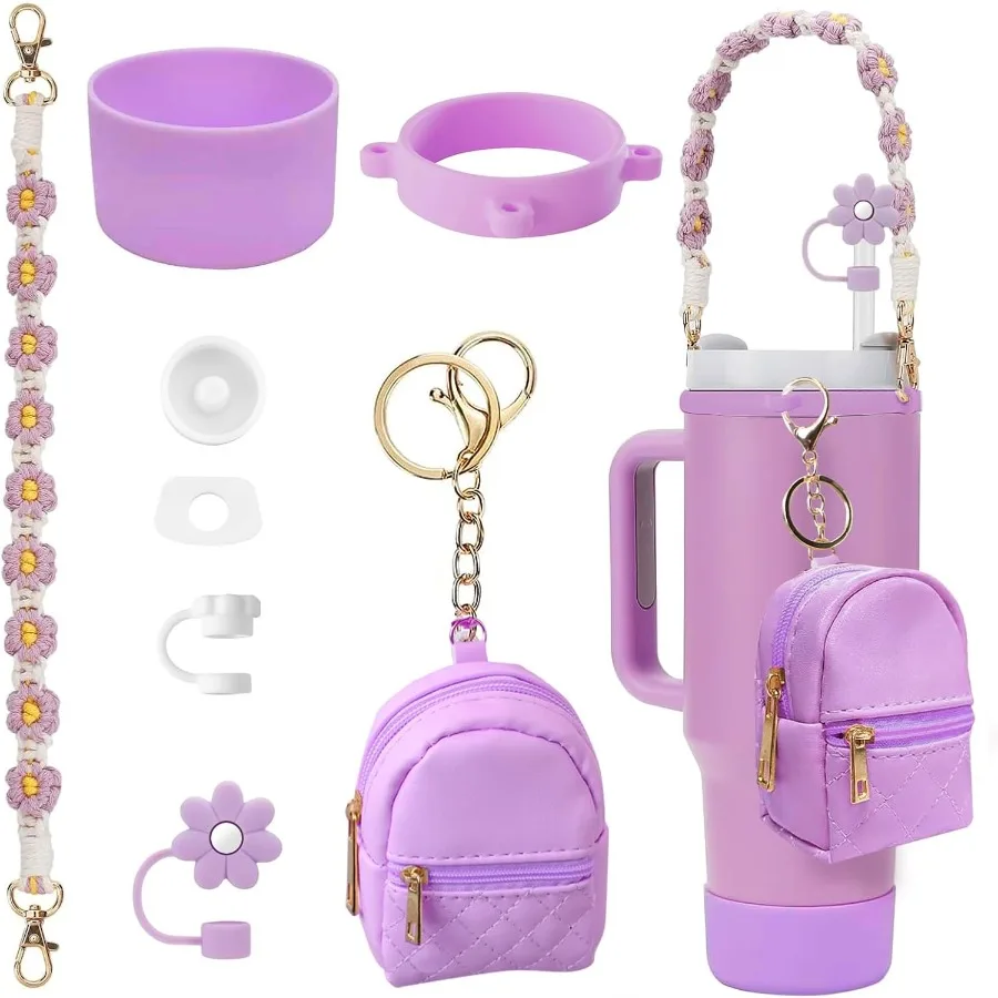 

Набор аксессуаров для чашек из 7 предметов, включая ремешок с ручкой для бутылки с водой, силиконовый чехол для монет, силиконовый чехол для чашки, силиконовый чехол для соломинки